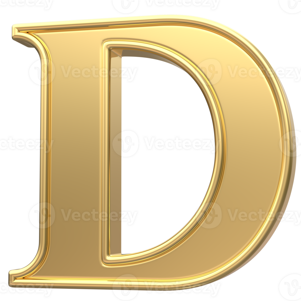 Gold D Font 3D Render png