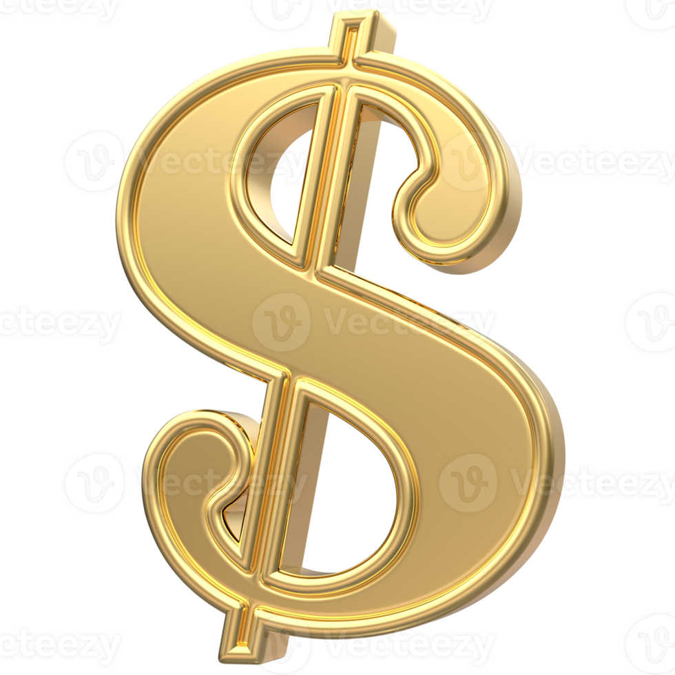 Gold Dollar Sign 3D Render png