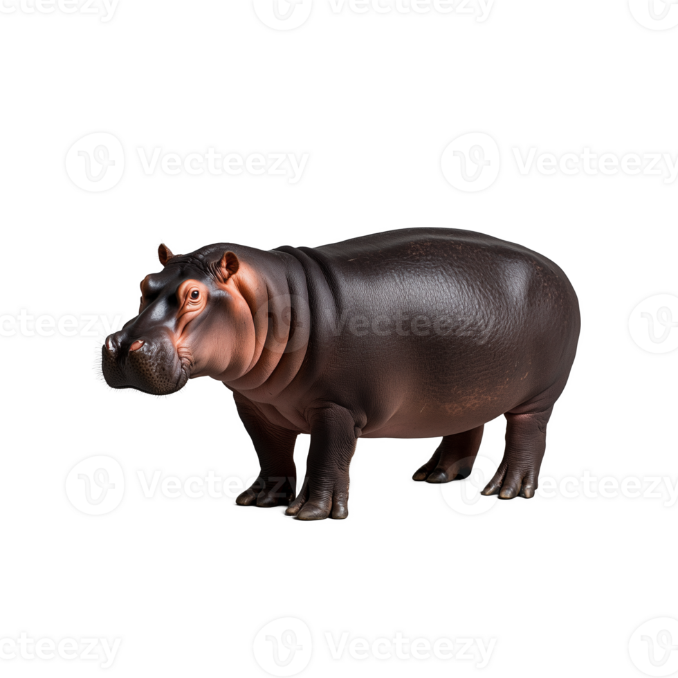 Hippopotamus standing with mouth slightly open and legs apart, transparent background png