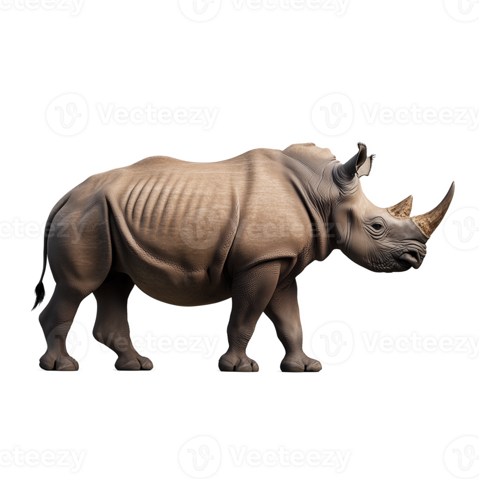 Rhinoceros walking forward with its head slightly turned, transparent background png