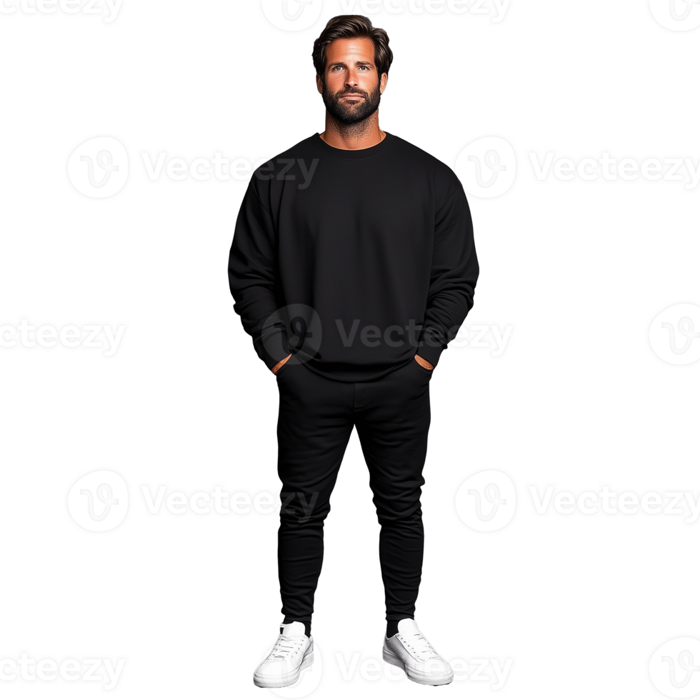 Man in a black casual outfit standing confidently on a transparent background png