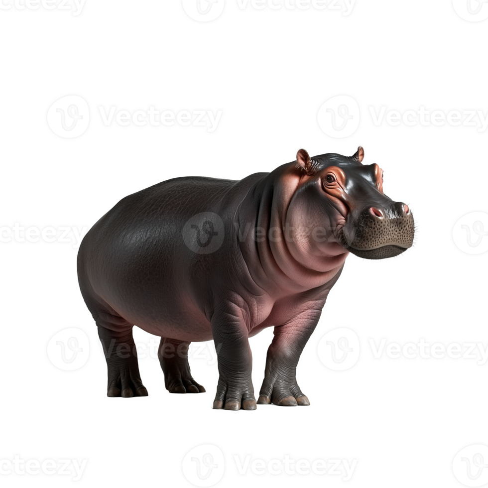 Hippopotamus standing in a relaxed position with legs slightly apart, transparent background png