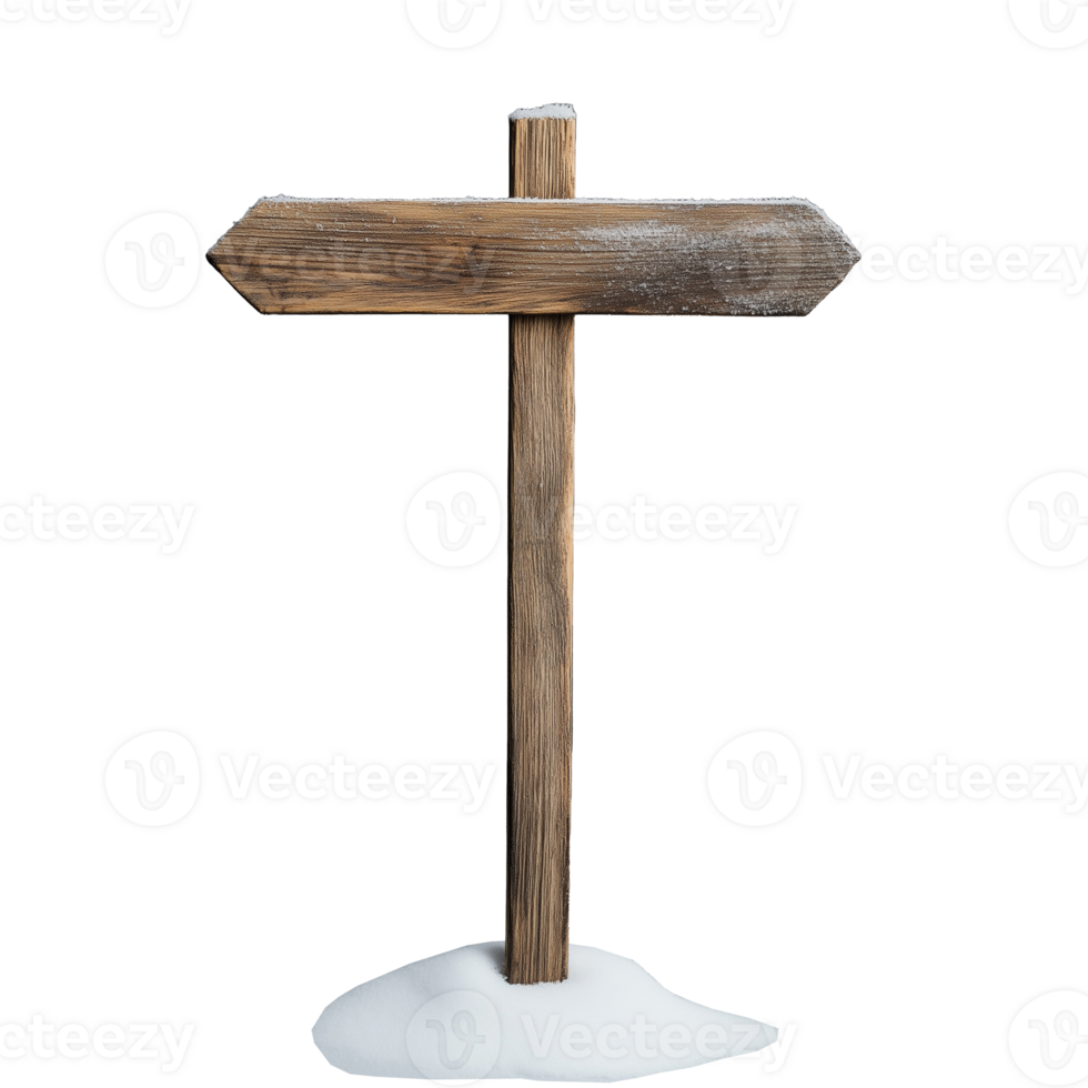 Wooden cross standing upright in the snow, on a transparent background png