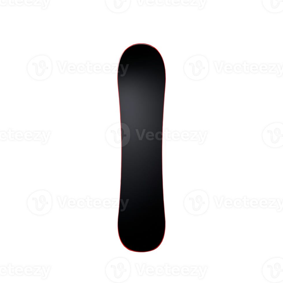 Black snowboard standing upright, isolated on a transparent background png