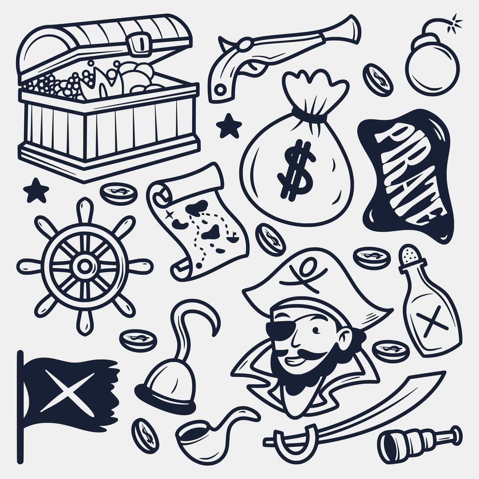 hand drawn pirate elements collection, hand drawn sketch design. illustration vector