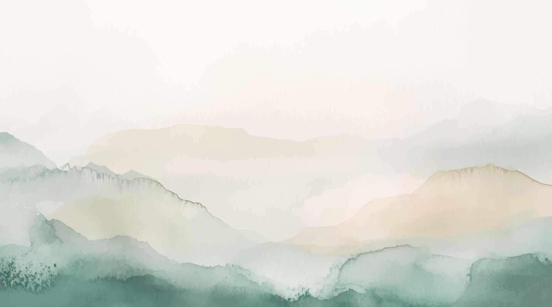 Abstract horizontal watercolor nordic style green background. Hand drawn texture. Brush painting pastel color vector