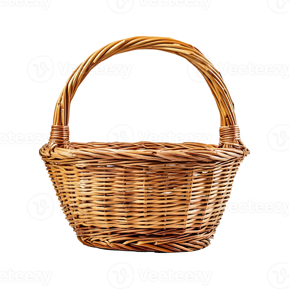 Wicker Basket with Handle Isolated on transparent Background png