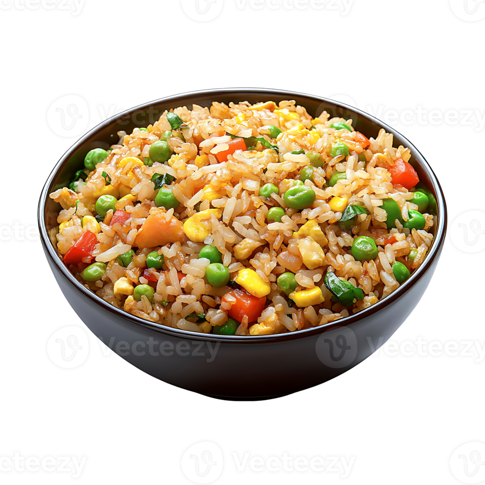 Delicious Fried Rice with Peas, Corn, and Carrots isolated on a transparent background png