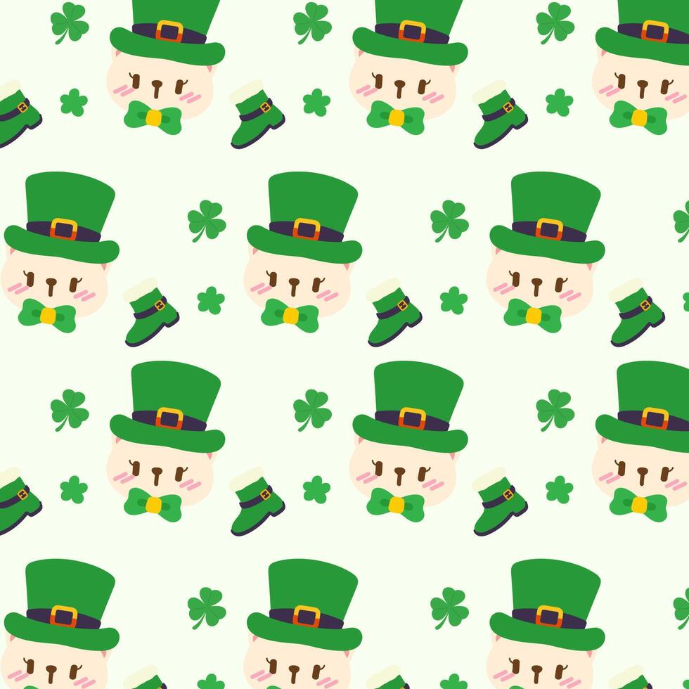 Cute St. Patrick's Day Leprechaun Hat and Clover Pattern. Festive Irish Leprechaun Hat and Boots St. Patrick's Day Design. vector