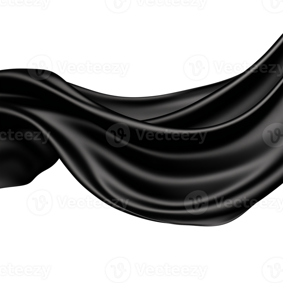 Flowing black fabric draped in mid air, isolated on a transparent background png