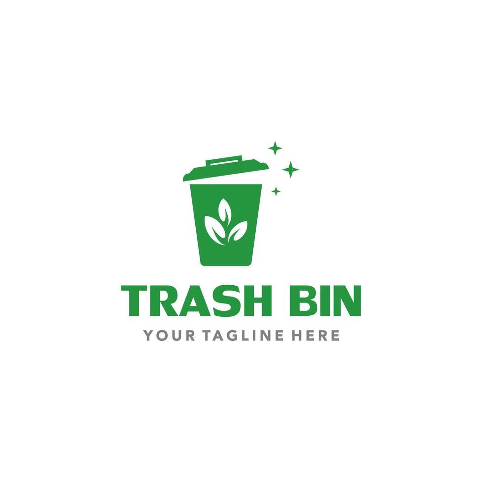 Trash bin logo design. Environmental protection conservation design. Recycling dustbin with green plants logotype, suitable for your design need, logo, illustration, animation, etc. vector