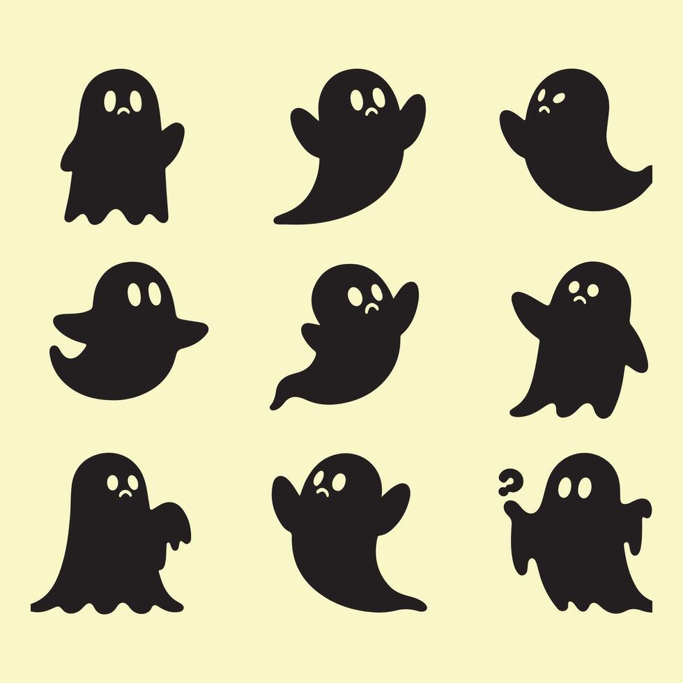 Series of cute ghost silhouettes vector