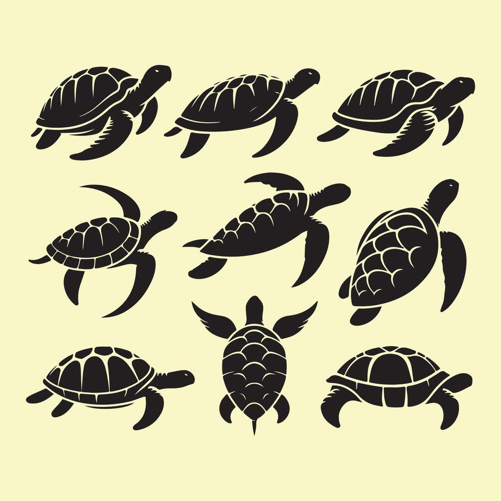 Series of turtle silhouettes vector