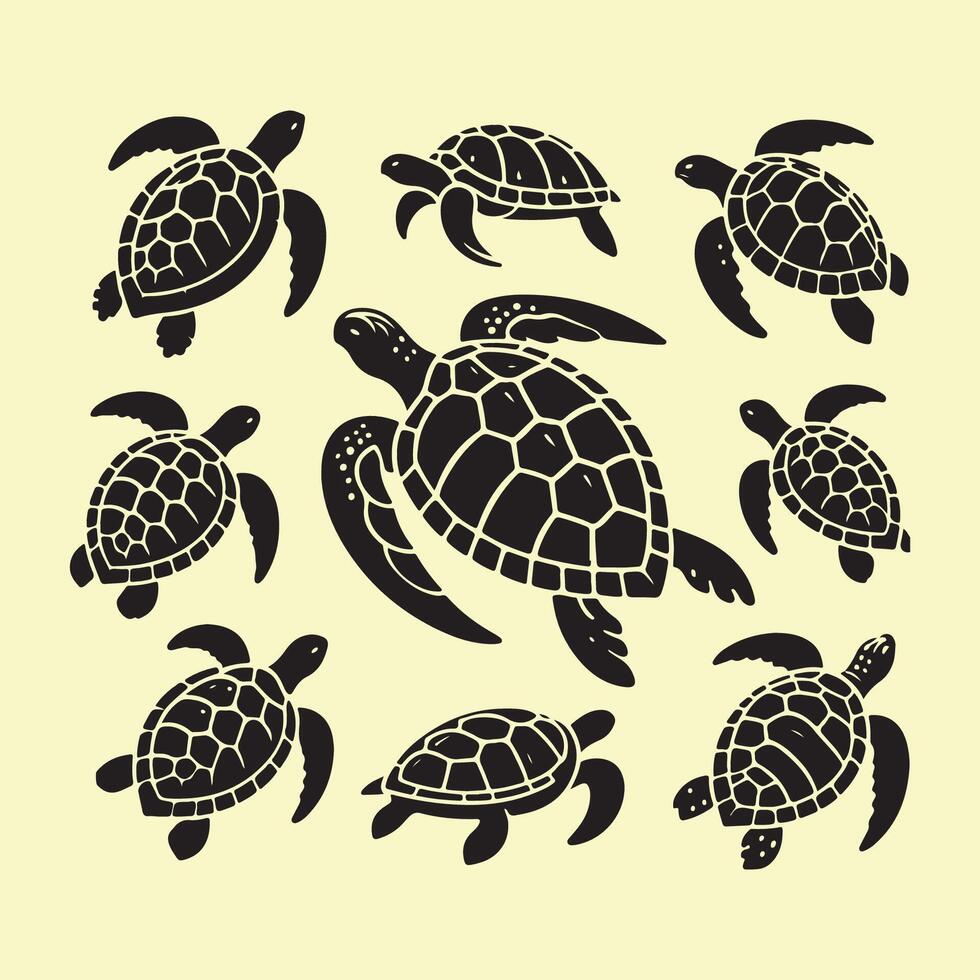 Turtle silhouette assortment vector