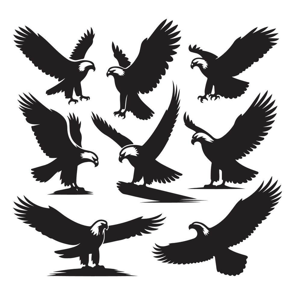 Assortment of eagle outlines on a white canvas vector