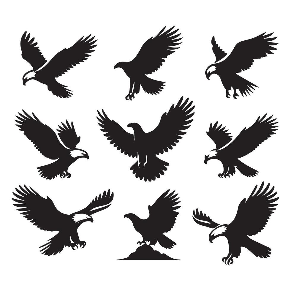 Set of eagle silhouette on white background vector