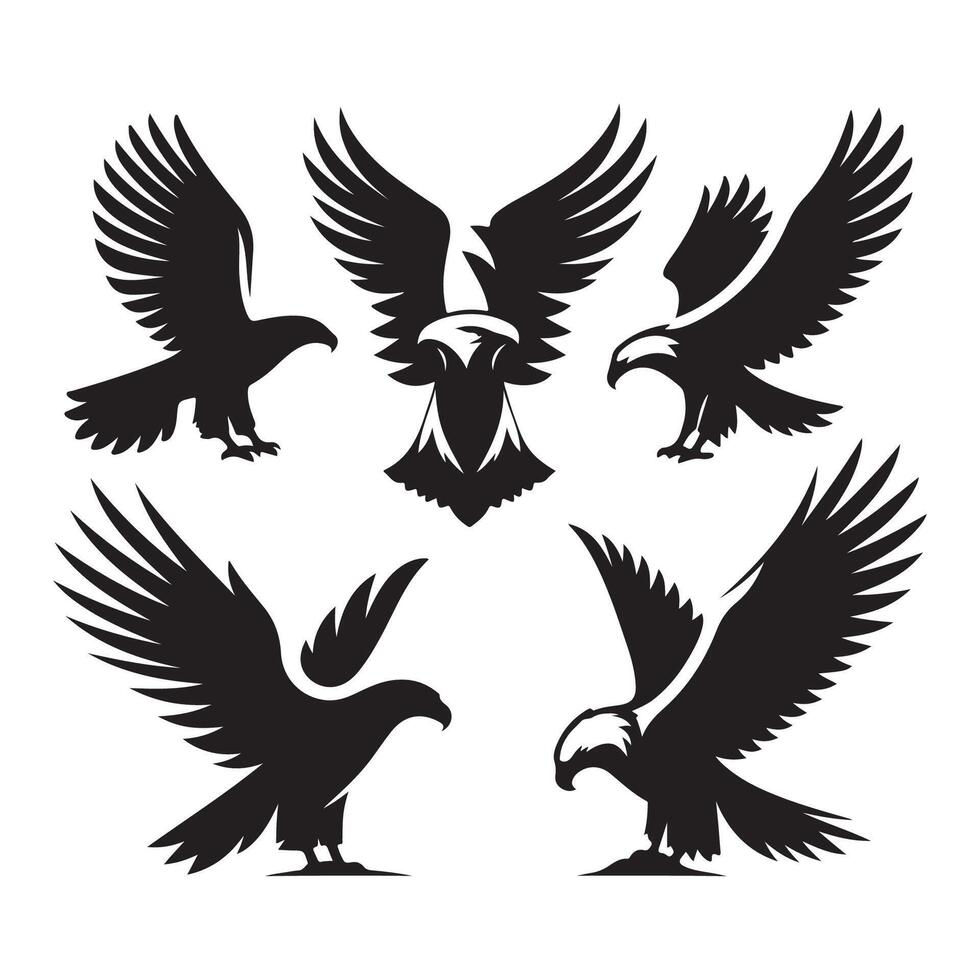 Group of eagle shadows on a plain white backdrop vector