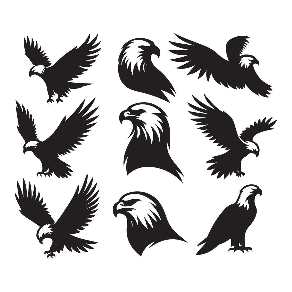 Eagle silhouette compilation on a white backdrop vector