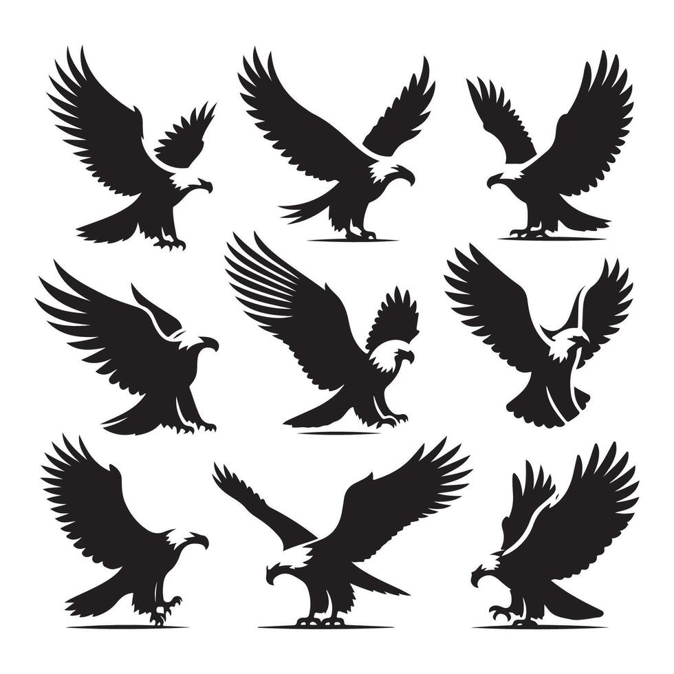 Eagle figures silhouetted against a pure white background vector