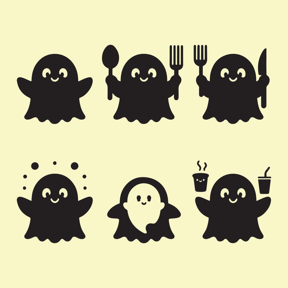 Silhouette collection of charming ghosts vector
