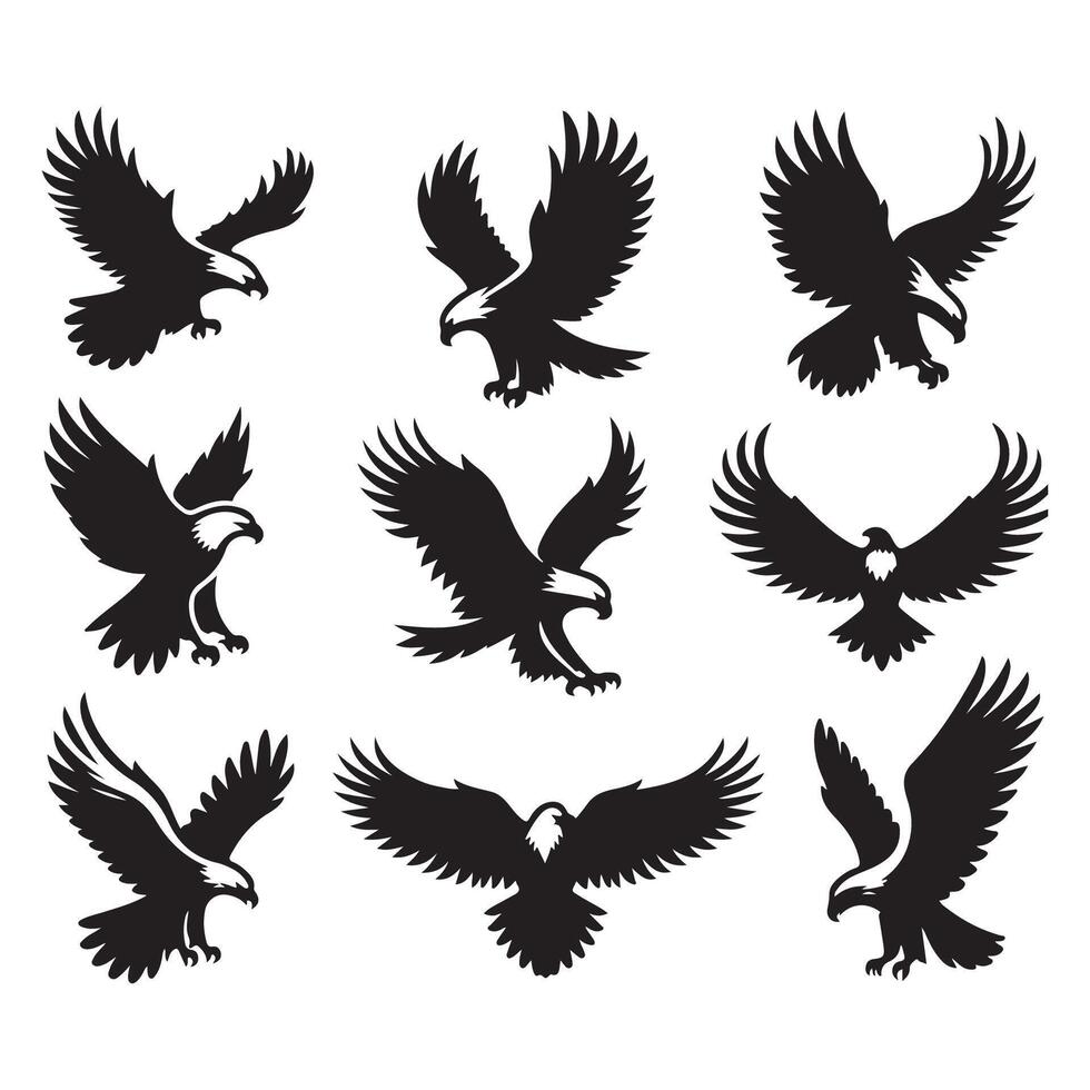 Collection of eagle silhouettes against a white background vector