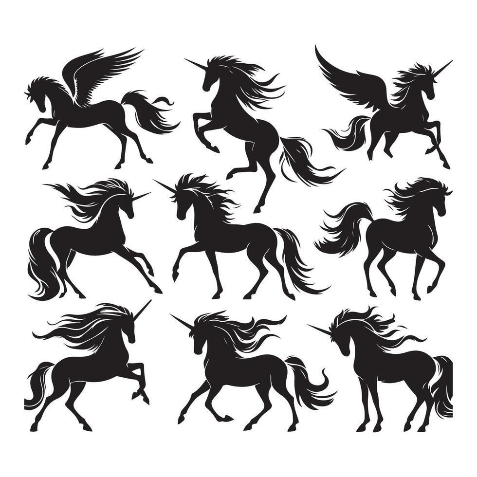 Set of unicorn silhouette on white background vector