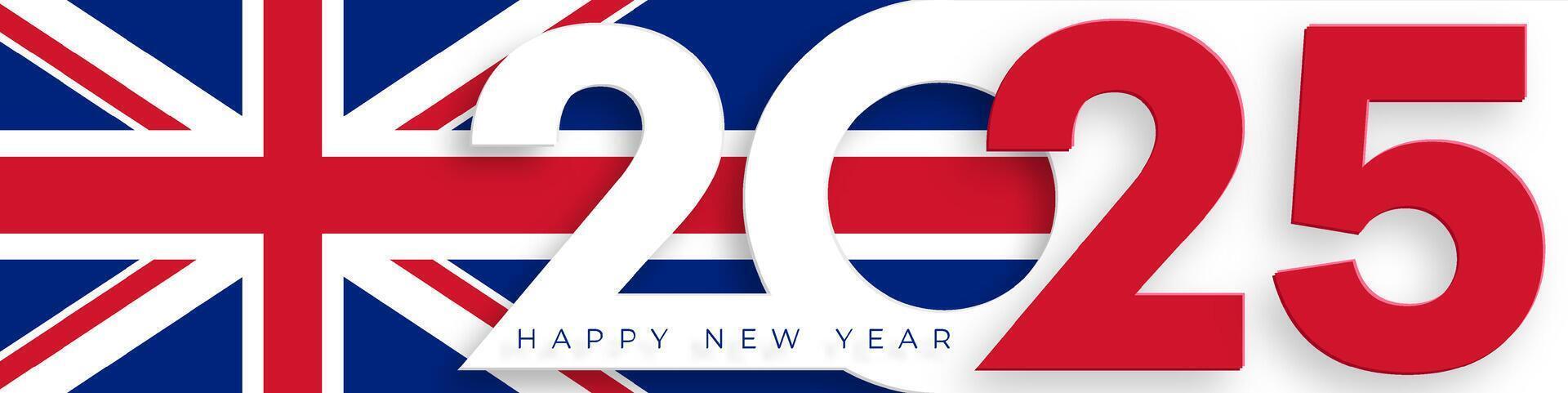 Happy New Year 2025, festive pattern with British flag concept vector