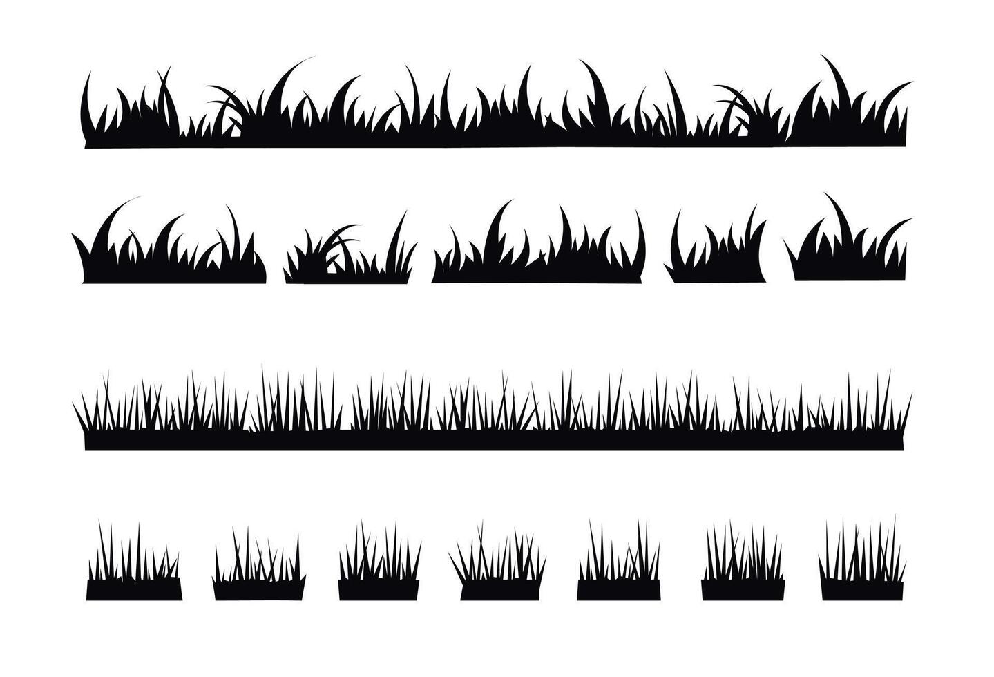 Silhouette of grass with cut, plants on the plain. Isolated lawn landscape vector