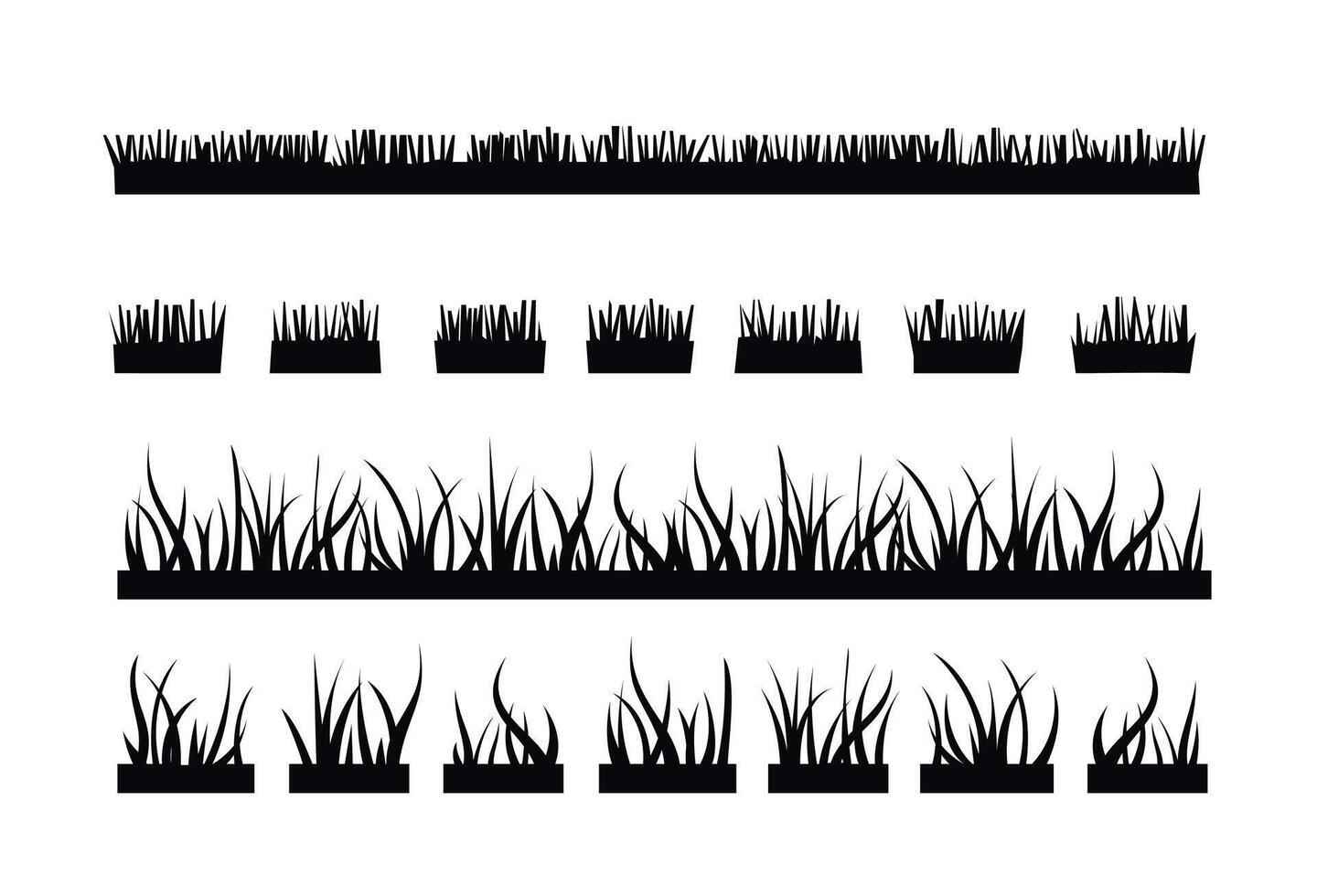 Silhouette of grass with cut, plants on the plain. Isolated lawn landscape, frame elements. vector