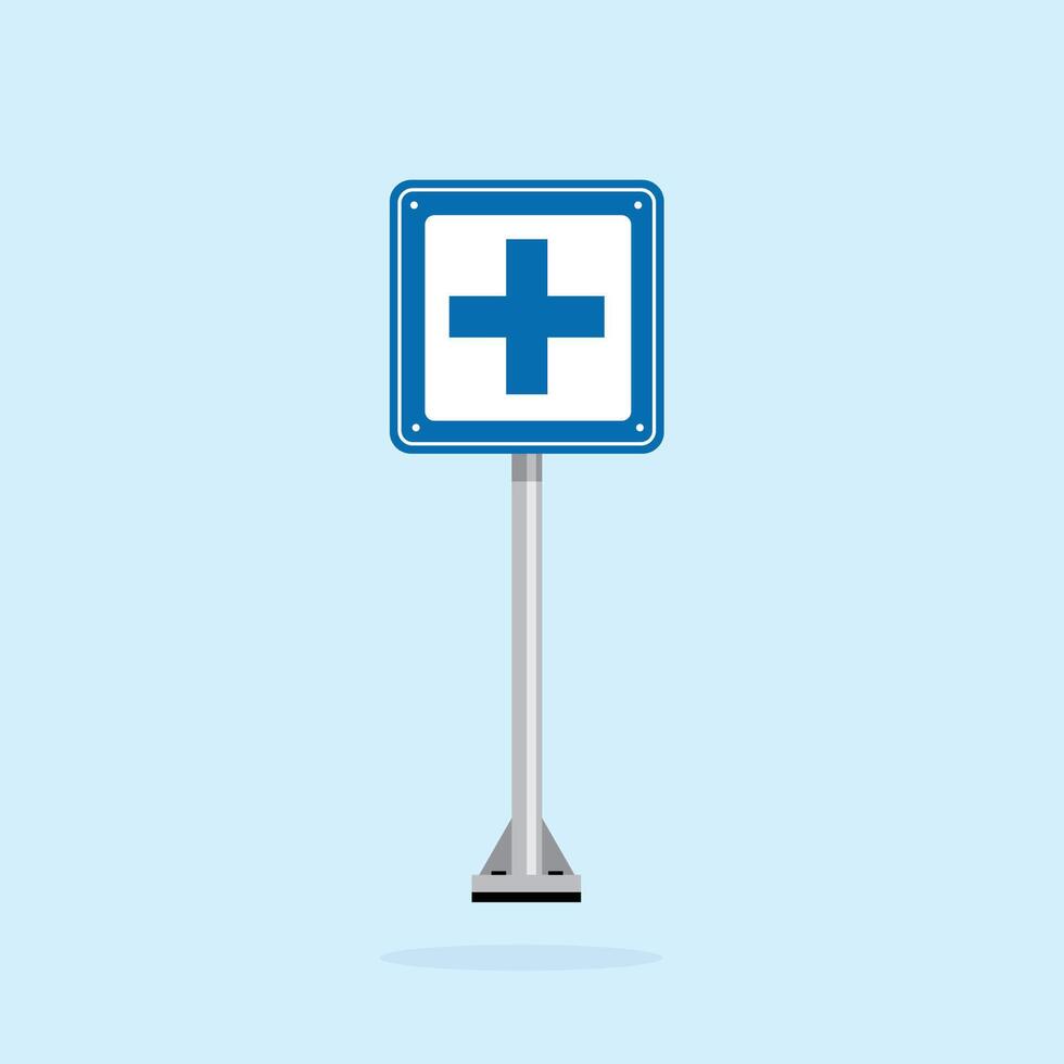 road sign icon, fisrt aid post symbol in blue checkered board. suitable for poster and web icon use vector