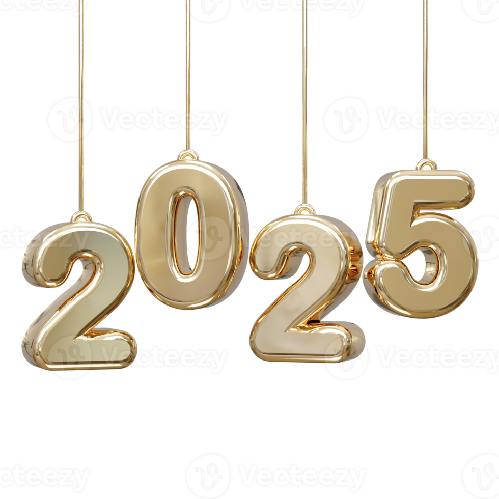 new year 2025 with shiny silver text effect illustration effect rendering png