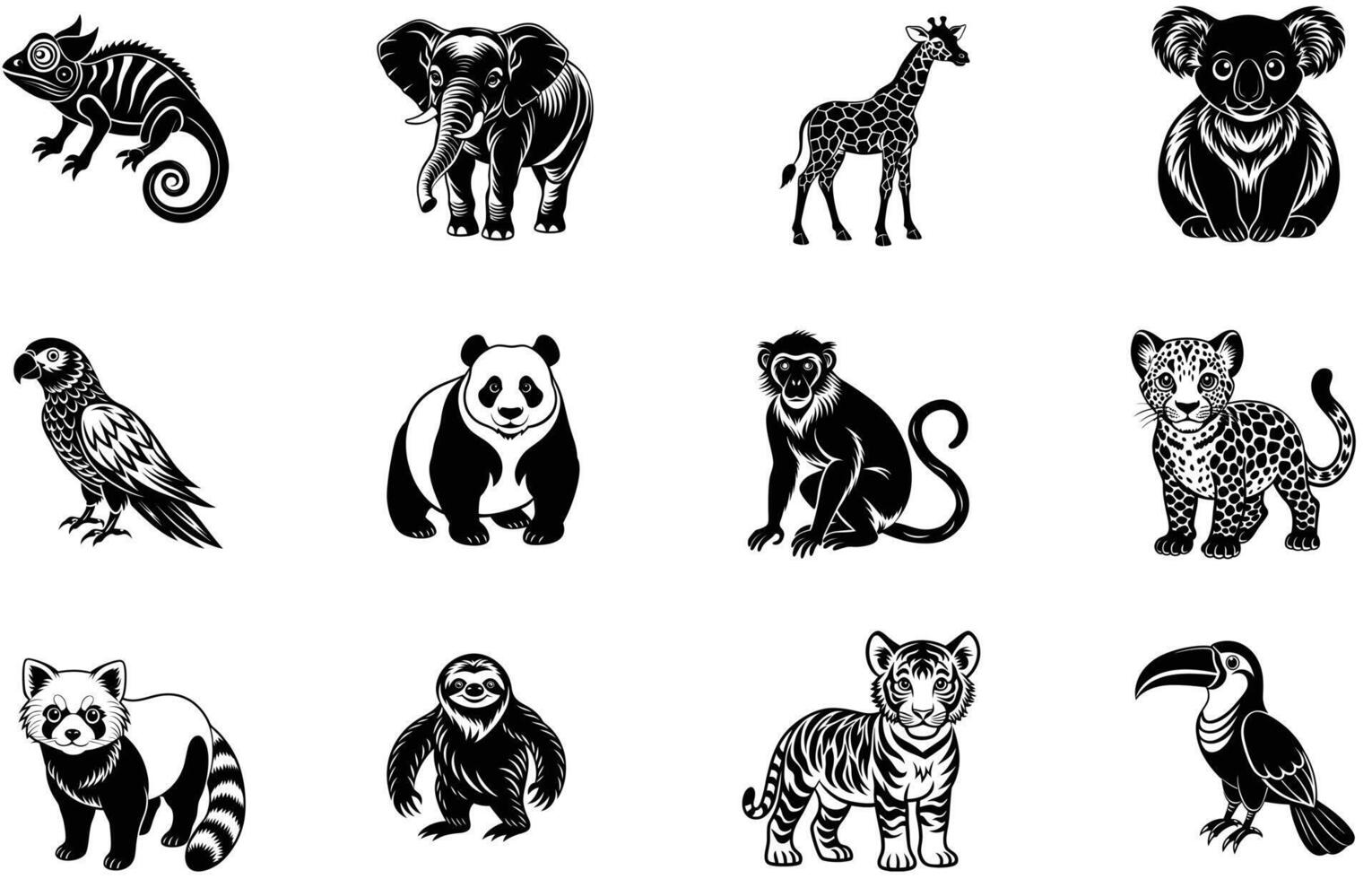 Jungle and Exotic Animals silhouette bundle set vector