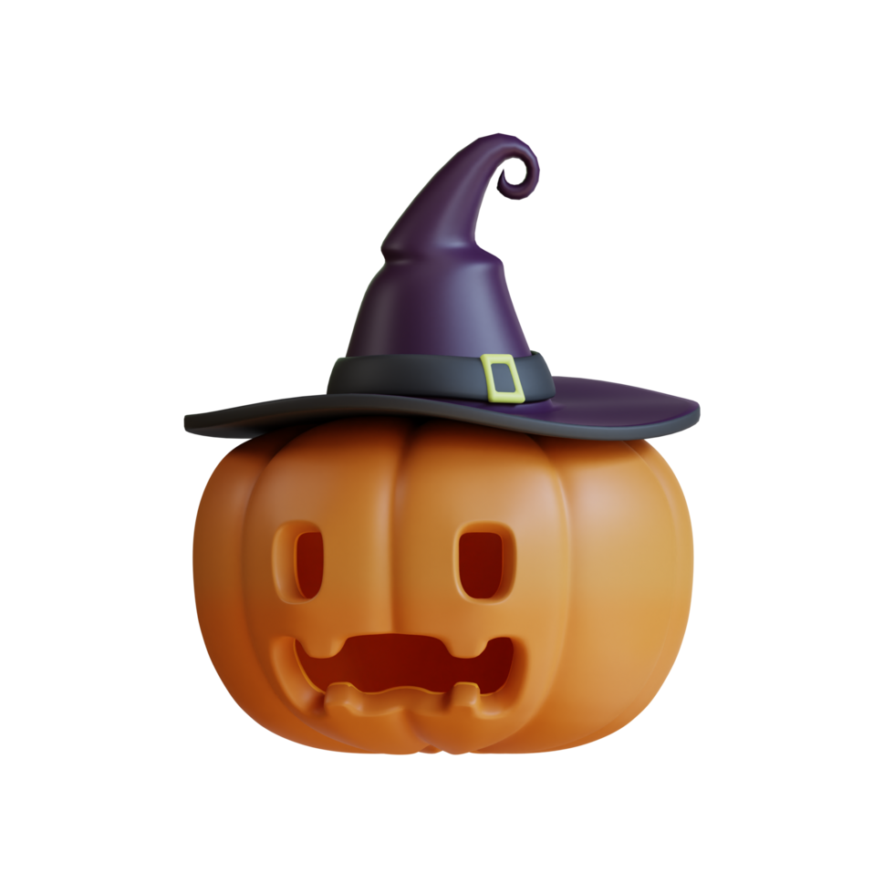 3d rendering of a smiling pumpkin wearing a witch hat png