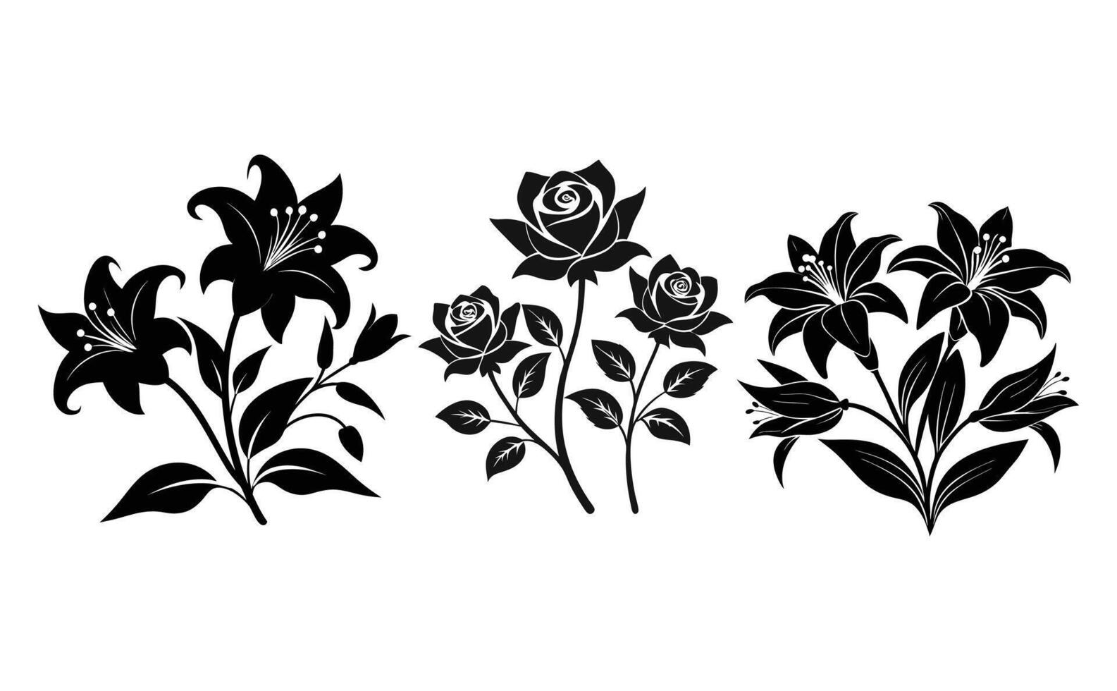 Lily and Rose silhouette set vector