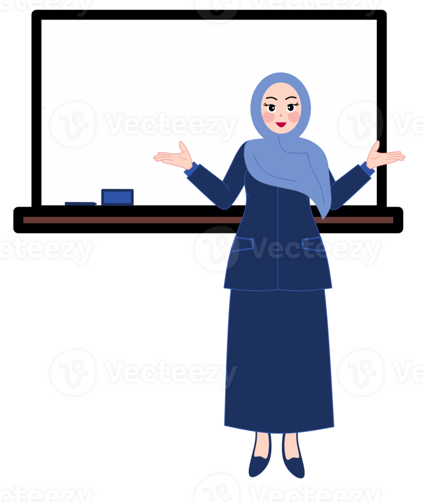A woman in a hijab is standing in front of a whiteboard png