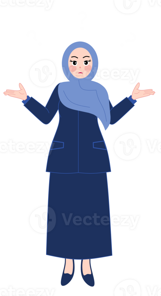 A cartoon woman in a hijab is standing with her hands out png