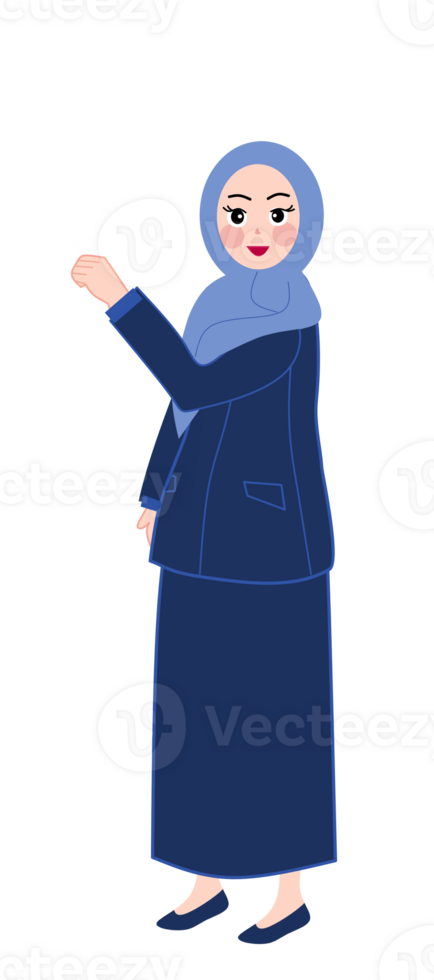 A cartoon woman in a blue hijab pointing png
