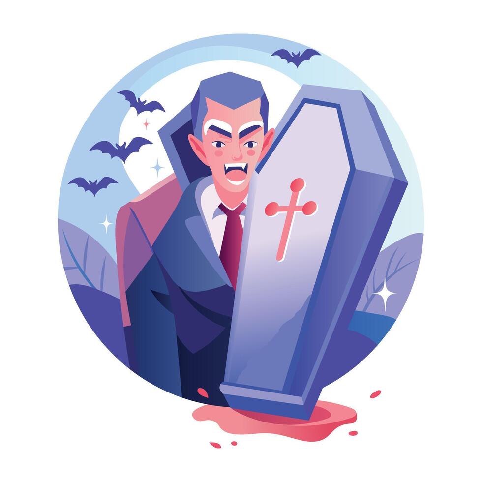 A flat illustration of vampire casket vector