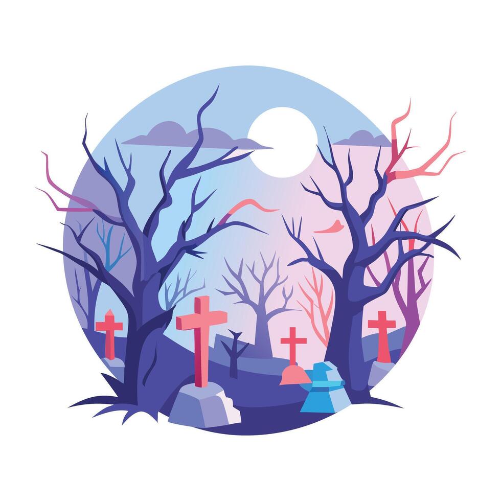 A flat illustration of haunted graveyard vector