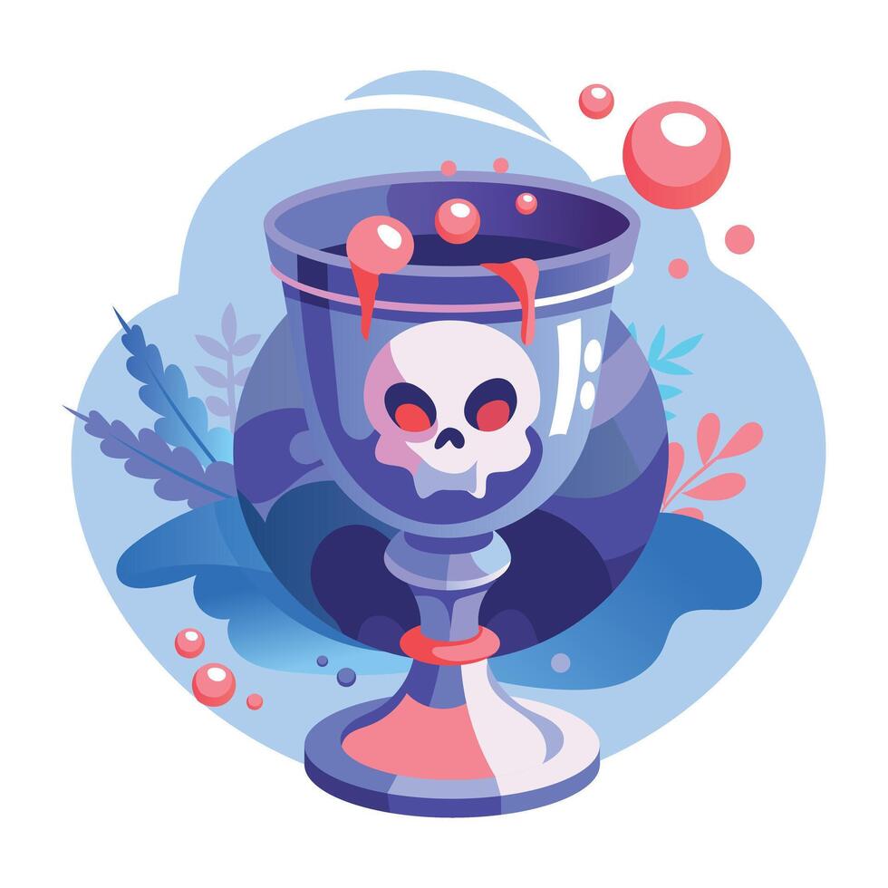 A flat illustration of a spooky drink in skull goblet vector