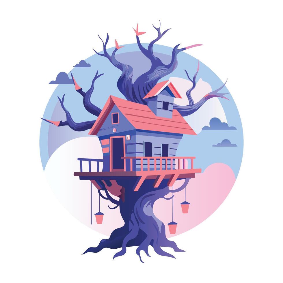 A flat illustration of haunted treehouse vector