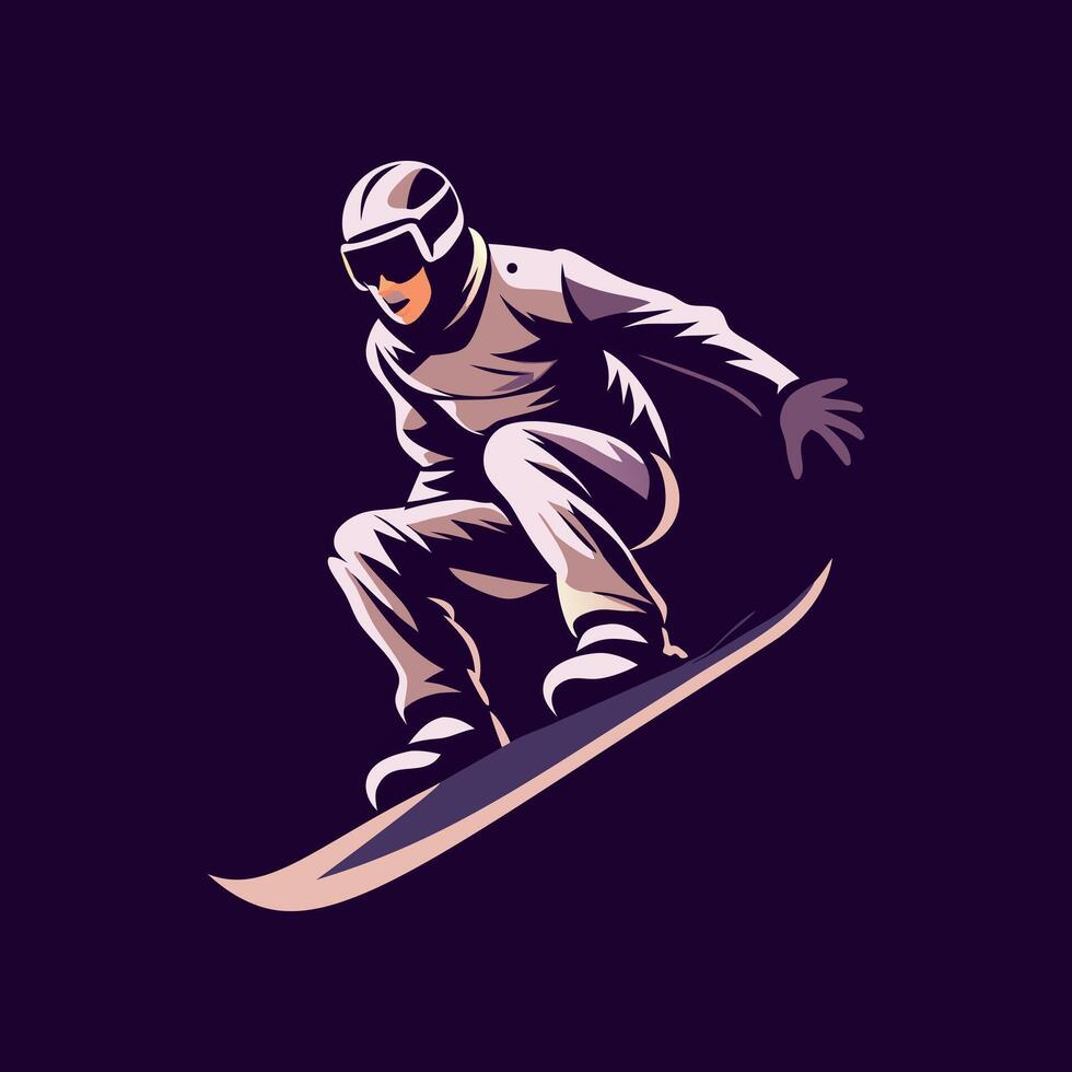 A man enjoy snowboarding, flat style illustration vector