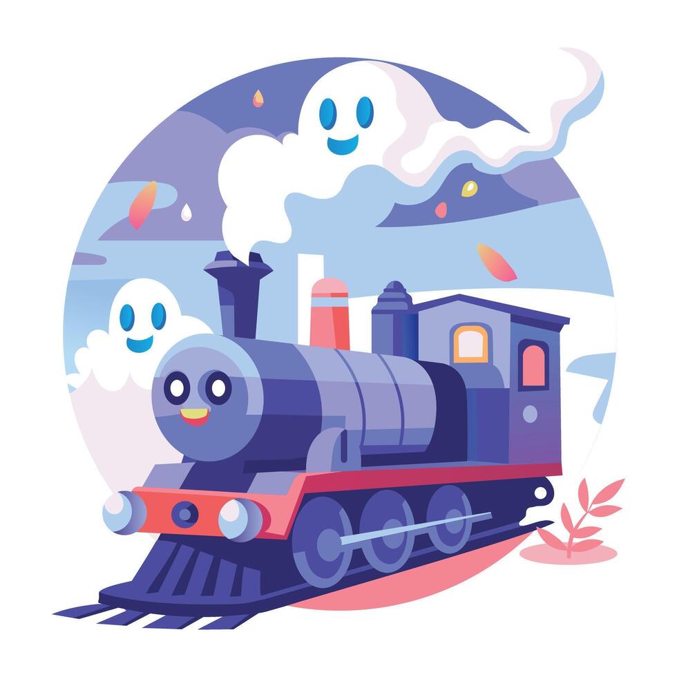 A flat illustration of scary train engine vector