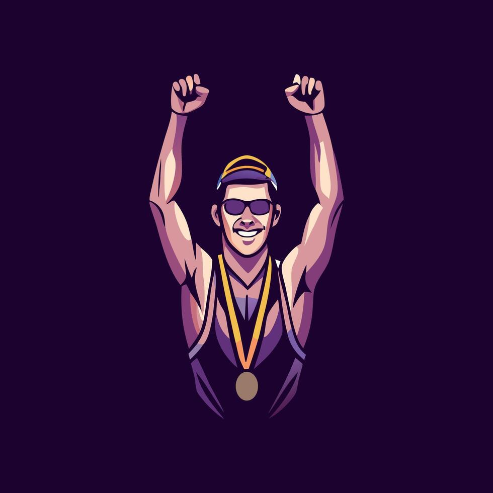 A flat illustration of gold medallist player vector