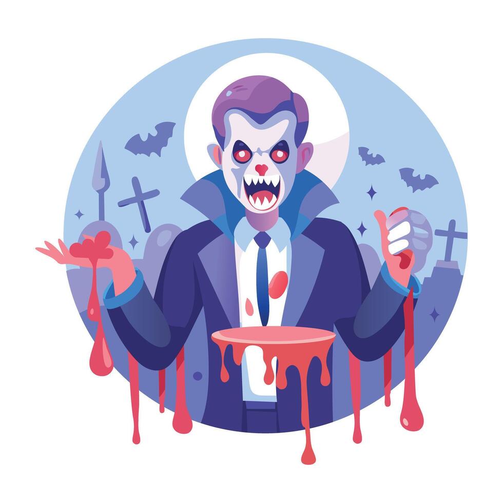 A flat illustration of bloody haunted vampire vector