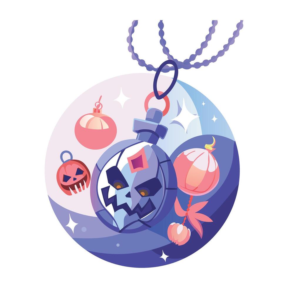 A flat illustration of spooky pendant with skull mascot vector