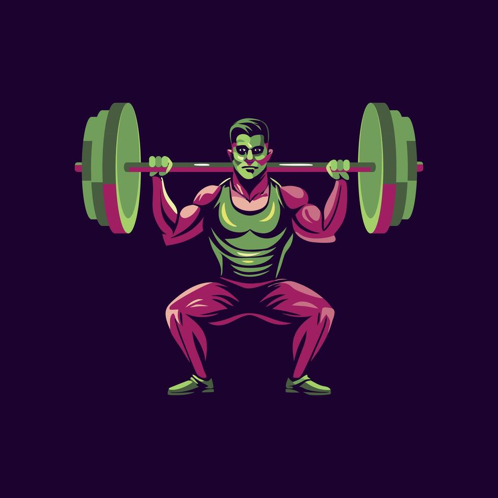 A flat illustration of a weightlifter man vector