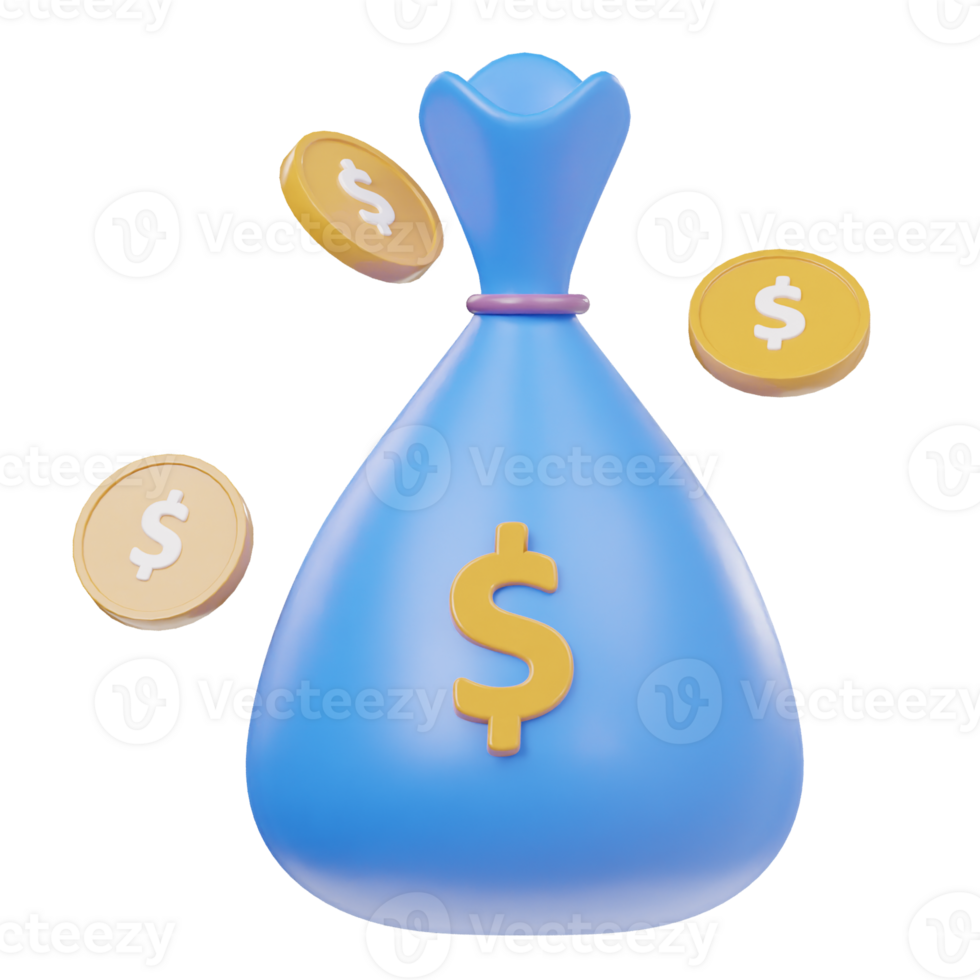 Money bag with coin icon 3d render illustration png