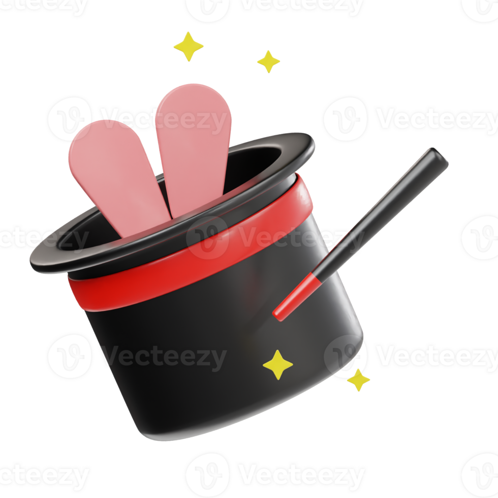Magic hat with rabbit icon 3d render illustration png
