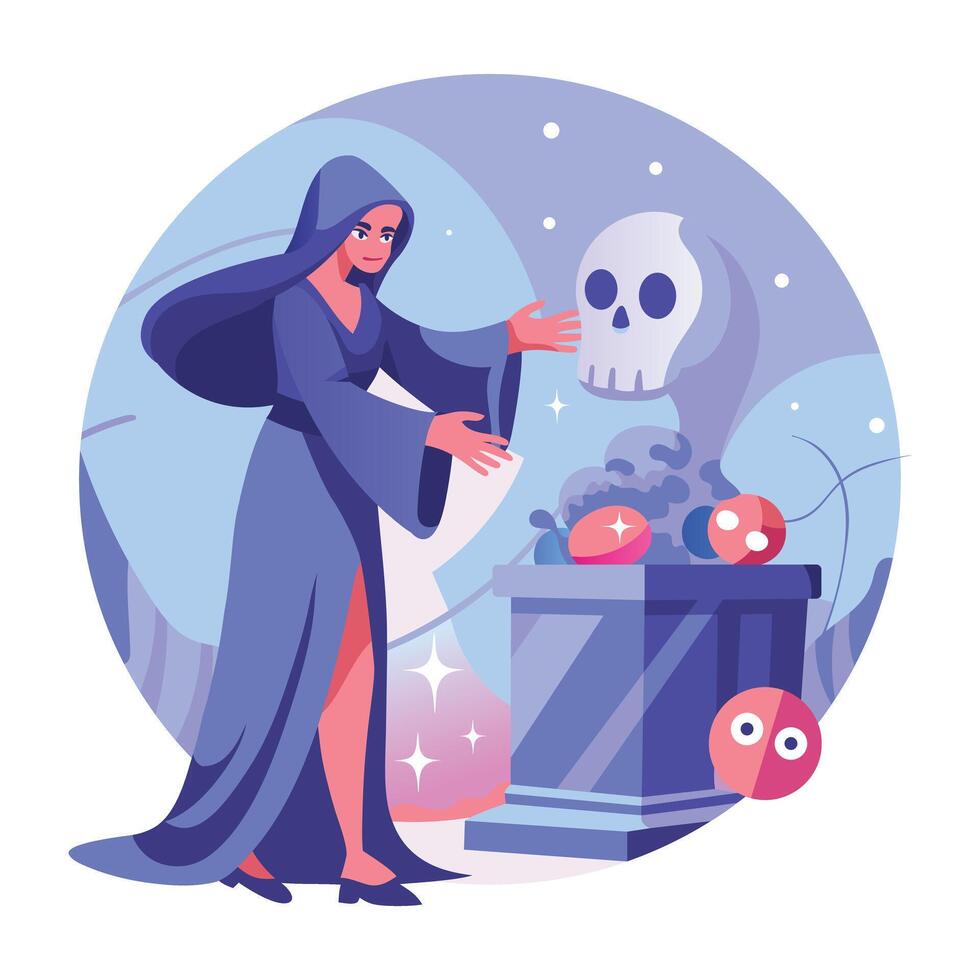 A flat illustration of spooky woman vector